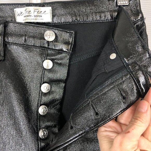 We The Free Phoenix‎ Coated Liquid Black Pleather Button Fly Skinny Jeans 27 - Picture 6 of 15